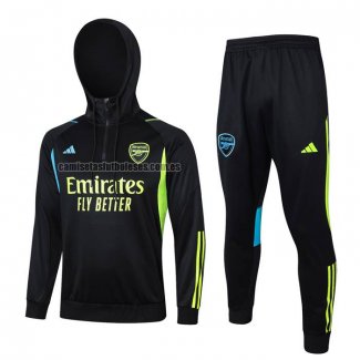 Chandal de Sudadera del Arsenal Nino 2023 2024 Negro y Verde